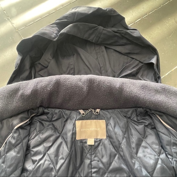 Banana Republic Navy Water Resistant Coat with Belt and Hood - Picture 6 of 8